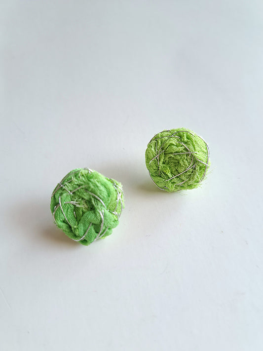 FLORESENT GREEN WOVEN EAR STUDS